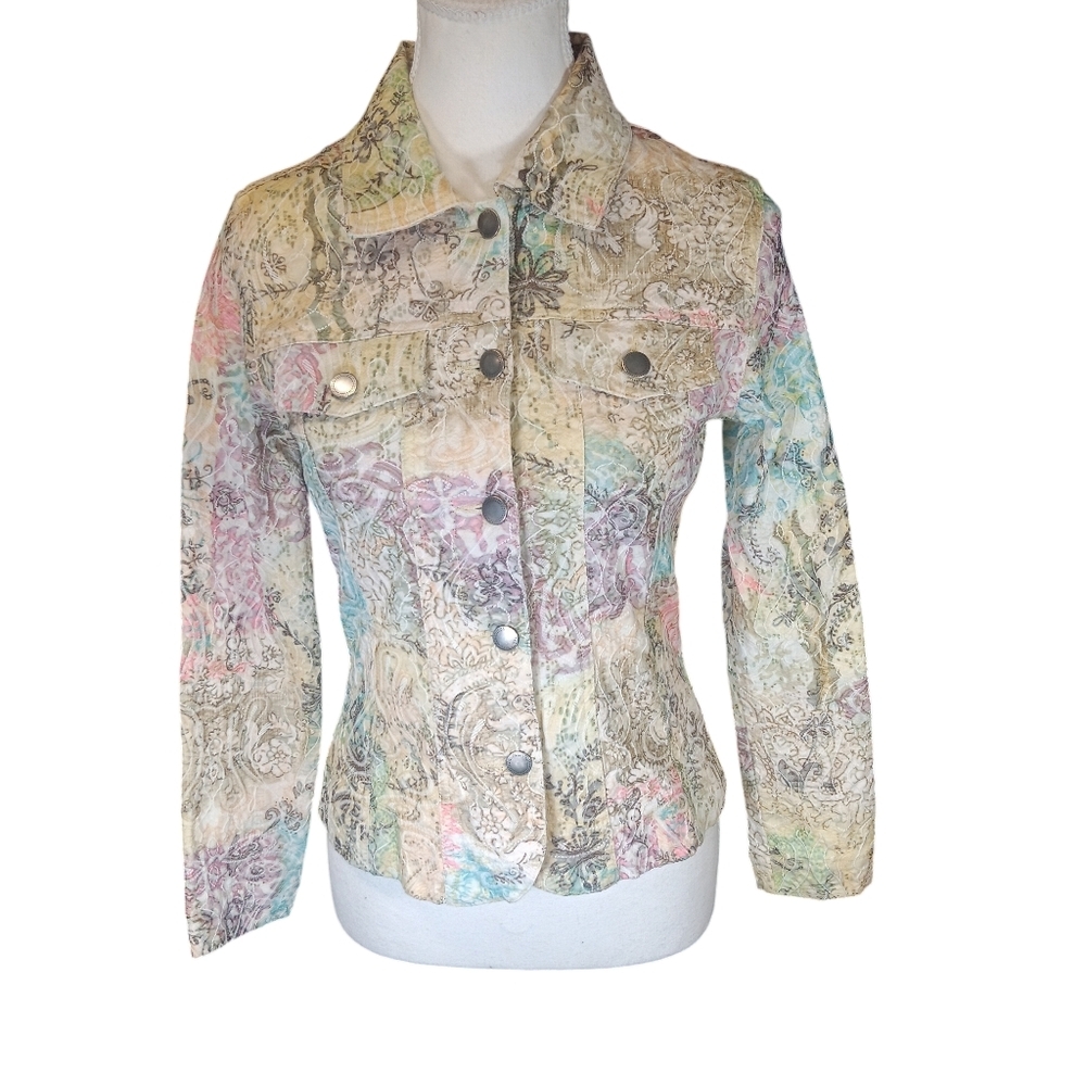 Analogy  Women's Size S Lightweight Spring Summer Pastel Floral Jacket